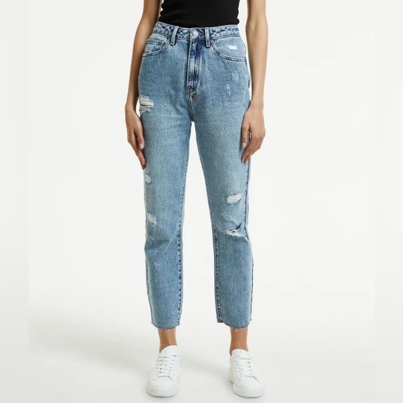 KSUBI Chlo Wasted Vibez Trashed Super High Rise Strait Leg Ankle Crop Jeans - Picture 1 of 12